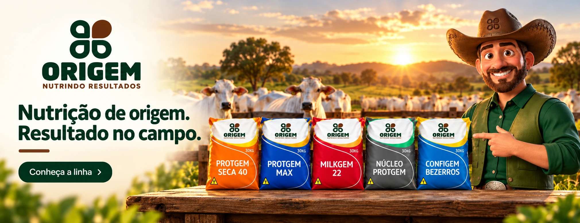 Origem — Nutrindo resultados. Nutrição de origem. Resultado no campo. Conheça a linha de nutrição animal.