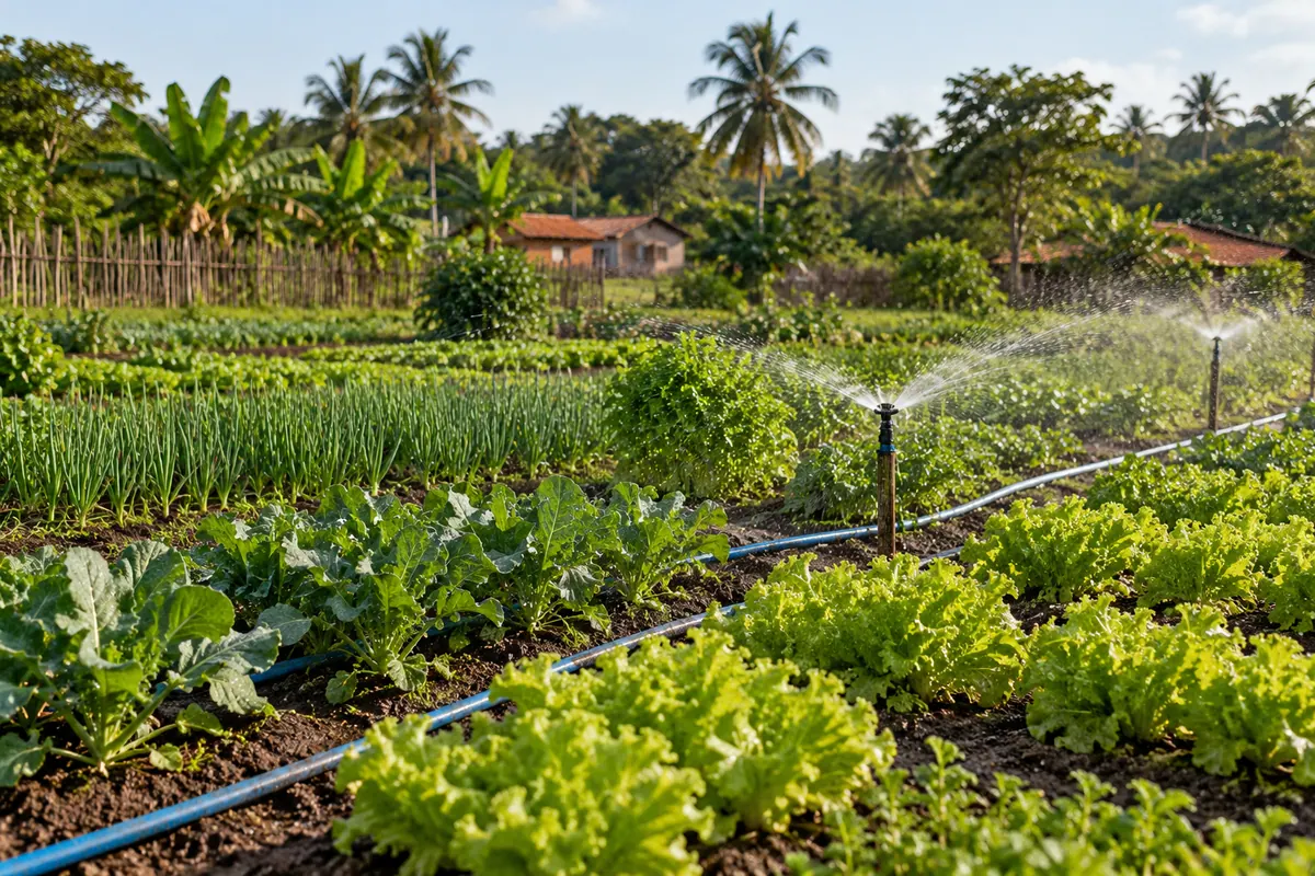 Cultivo de hortaliças com irrigação.