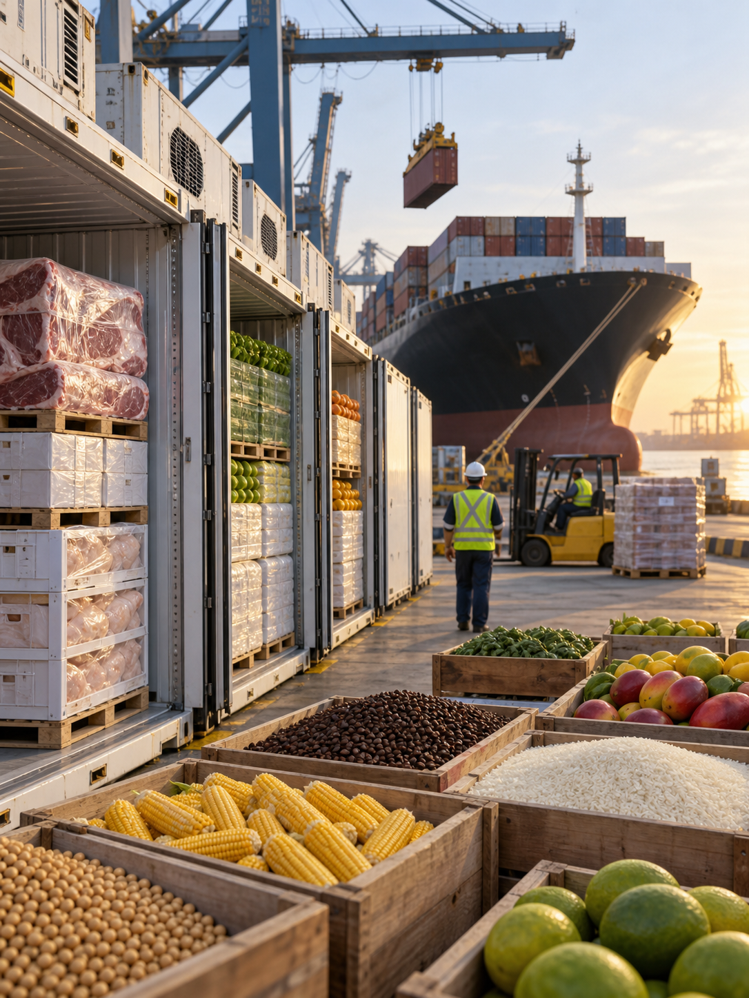 Produtos agropecuários seguem para exportação em terminal portuário