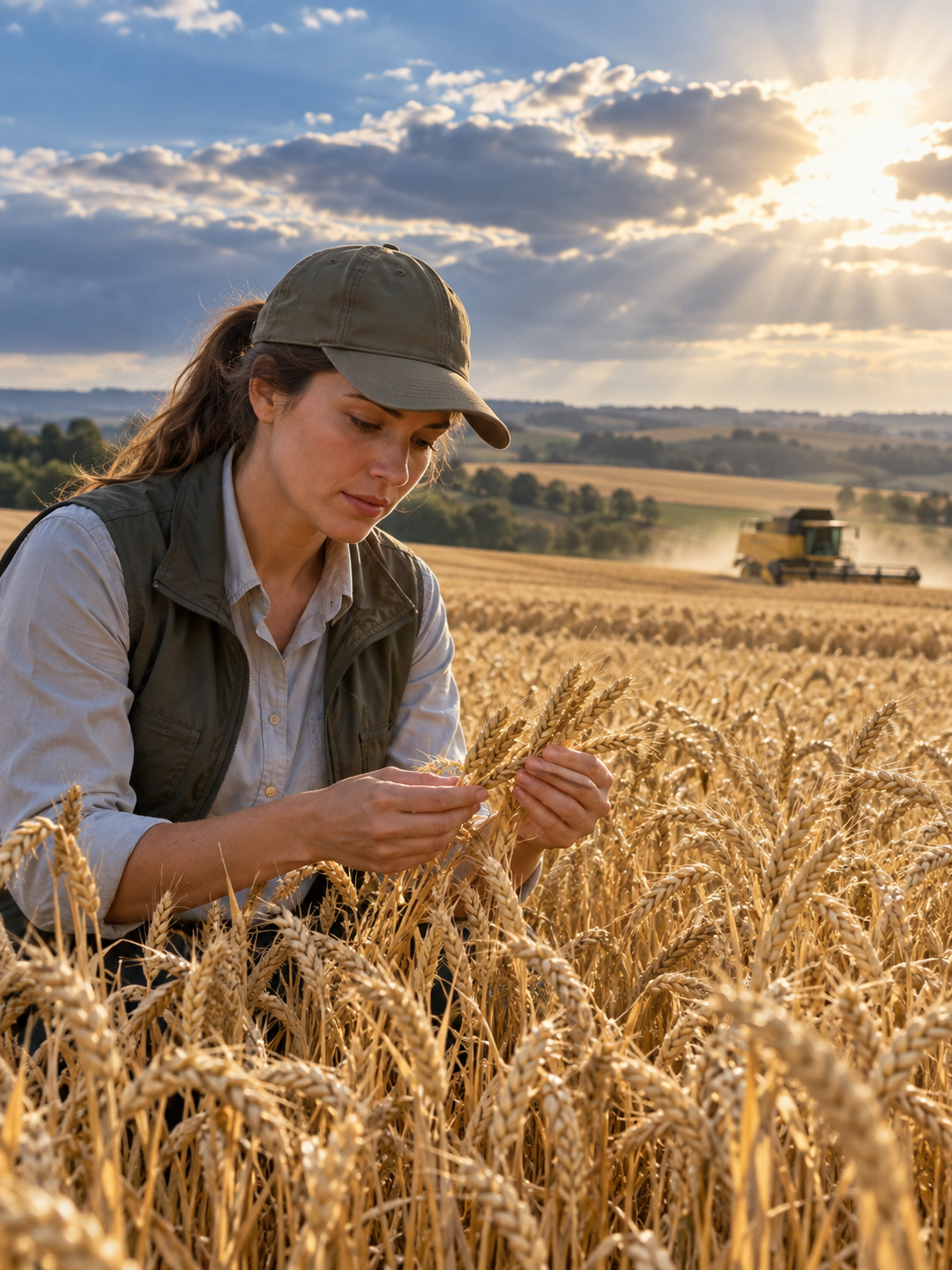 Agrônoma examina espigas maduras de trigo
